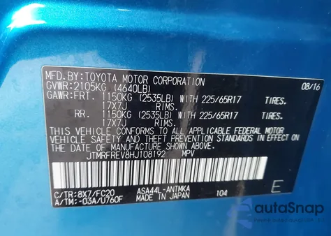 2017 Toyota Rav4 Xle z USA, uszkodzony, nr VIN JTMRFREV8HJ108192